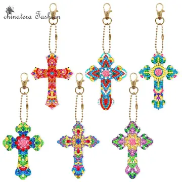 DIY Diamond Art Keychains Handmade 5pcs Gem Keychains Diamond Mosaic Kit  Point Drill Key Ring Rhinestone Pendant Decoration Gift