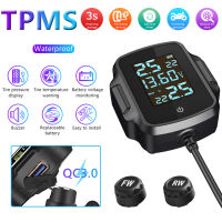 VODOOL QC 3.0 USB Charger Motorcycle TPMS Motor Tire Pressure Tyre Temperature Monitoring Alarm System with 2 External Sensors