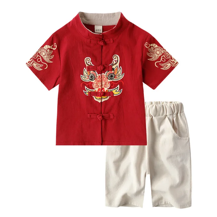 Traditional Chinese Children Clothing for Boys Hanfu Kids Tang Suit Short  Sleeve Cotton Linen 2Pcs Shirt+Pant Baby Girl Clothes Set Outfit 2 3 4 6 8  Years中国风汉服唐装拜年服 | Lazada Singapore