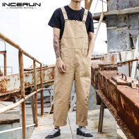 (Korea Style)  Incerun กางเกงลำลองผู้ชายทำงาน jumpsuit กางเกงคาร์โก้กระเป๋ากางเกง