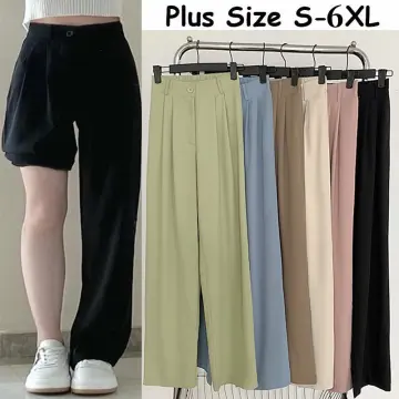 Ginza6 Korean high waist pants for women casual crop straight suit slim fit  trousers 5581#