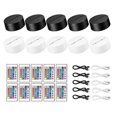 10 Pack 3D Night LED Light Lamp Base + Remote Control + USB Cable, 16 Colors Light Show Display Stand for Acrylic