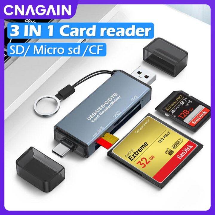 CNAGAIN Highspeed USB 3.0 USB C OTG Card Reader 3 In 1 Memory Smart