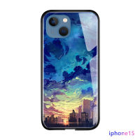 Diorcase สำหรับ Apple iPhone 15 Plus 15 Pro 15 Pro 15 Pro Max หรูหราอะนิเมะพระอาทิตย์ตกที่สวยงามกันกระแทกหรูหราเคสโทรศัพท์มันวาวกระจกเทมเปอร์ฝาครอบเชลล์เคสเคสประกบหลังแบบแข็ง