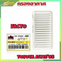 กรองอากาศ TOYOTA Altis ปี03 ยี่ห้อ FACTO กรองอากาศ อัลติส03  ( รหัส 17801-0D030 FACTO )