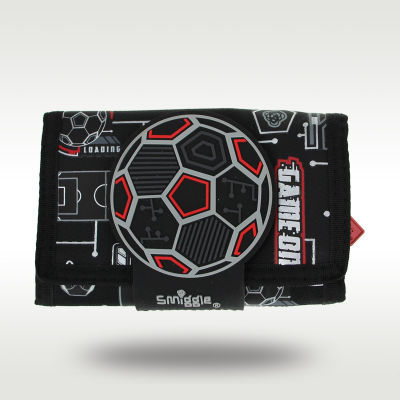 กระเป๋าสตางค์สำหรับเด็กออริจินัลลายการ์ตูนสีดำและสีแดงกระเป๋าการ์ดฟุตบอลสามชั้นกระเป๋าคลัตช์5นิ้ว