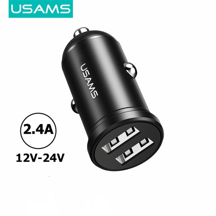 USAMS Dual USB Car Charger For iOS Xs Samsung S10 Xiaomi Mi 9 8  Fast Car  Charging Adapter Mobile Phone Car USB Charger 