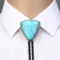 Feather จี้ Bolo Tie สำหรับผู้ชายผู้หญิง Handmade Western Art อินเดีย Alloy เนคไทสามเหลี่ยม Naturel หิน