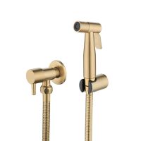 Bathroom Toilet Bidet Tap Kit Brushed Gold Wall Mounted Bidet Sprayer Shower with Shut-Off Valve