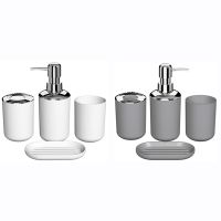 【jw】❣❂ﺴ Conjunto plástico do acessório banheiro de 8 pces acessórios da escova toalete banho ajustados com suporte dentes copo dentes (cinza branco)