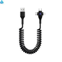 ESTO In Stock 3 In 1 Retractable Usb Cable 6a 66W Fast Charging T-Type Spring Data Cable Compatible For Ios Android Type-C