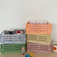 ❂✹ Korean Ins Macaron Cream Color Folding Plastic Storage Box Desktop Storage Basket Student Dormitory Sundries Storage