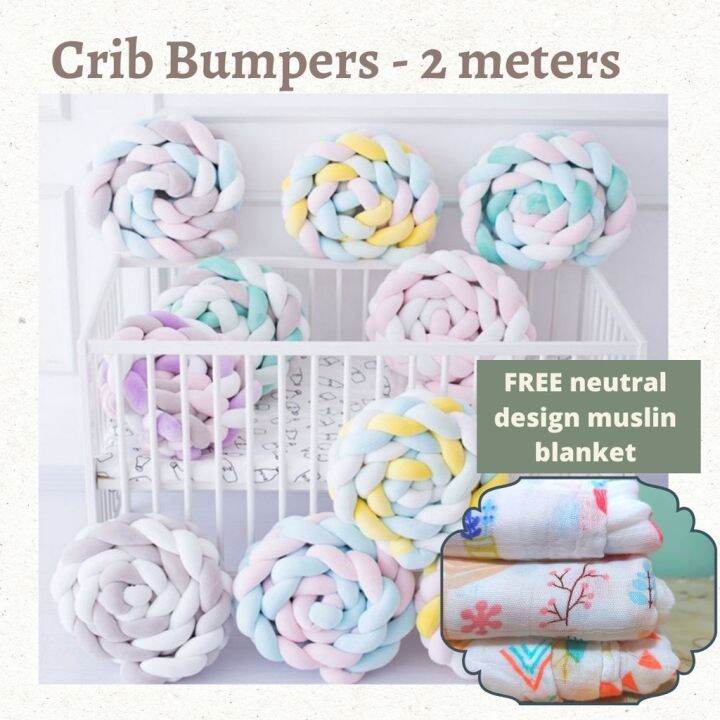 Baby Crib Bumpers, Knot Braid Crib Guard, 200cm several colors