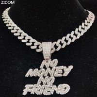 Y2K Y2K fashion Men Women Hip Hop NO Money No Friend Pendant Necklace with 13mm Cuban Chain HipHop Iced Out Bling Necklaces Fashion Jewelry