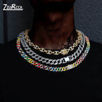 Iced Out Cuban Link Chain Necklace Gold Color Rhinestone Man Necklace Bling Rapper Necklace For Men Hip Hop Jewelry