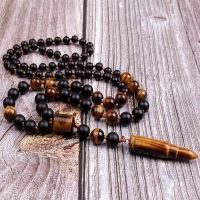 Natural Stone Bead &amp; Tiger Eye Bullet Pendant Tribal Necklace For Men