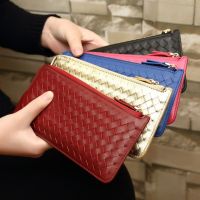 2023 New★ New style womens wallet long ultra-thin genuine leather European and American zipper mobile phone bag hand-woven sheepskin bill wallet