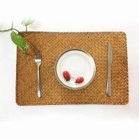 4PCSSet Natural Seagrass Place Mat Hand- Rectangular Rattan Placemats Straw Tea Cup Mat Potholder