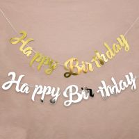 Gold Silver Happy Birthday Banner Bunting Just Married Hang Garland Wedding Party Decor Banner Home Party Baby Shower Decoration Banners Streamers Con