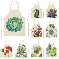 【jw】❇ↂ 1Pcs Succulent Leaves Pattern Aprons Baking Cotton Cleaning Apron 55x68cm