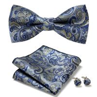 ๑┇☒ New Paisley Bow Tie for men Wedding Bowtie Handkerchief Cufflink Set Noeud Papillon Silk Pajaritas Cravat Female Male