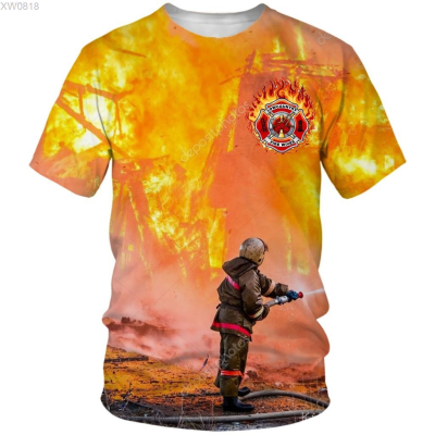 3D (สต็อกเพียงพอ) Printing Firefighter Round Neck Tee Full Sublimation Summer Cotton Short Sleeve Tops T-Shirt 3EJNคุณภาพสูง size:S-5XL