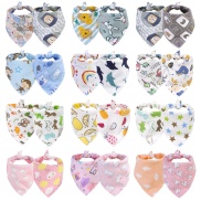 JH 2Pc Baby Bandana Bibs Burp Cloths Cartoon Saliva Feeding Soft Absorbent