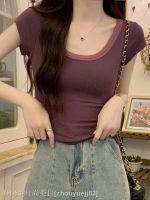 ❧✚ Summer new pure lust style big U-neck hot girl short-sleeved T-shirt womens short slim tight T-shirt chic unique shirt