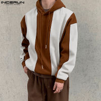 INCERUN Mens Long Sleeve Hit Color Casual Hoodies Tops Blouse (Korean Style)