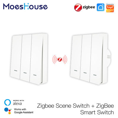 MoesHouse Tuya ZigBee Smart Light Switch with Scene Switch Kit No Neutral Wire No Capacitor Required work with Alexa Home