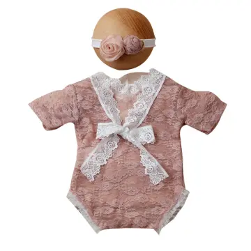 Pink Lace Newborn Photography Outfits Girl Newborn Photography Props Pearl Lace Rompers Newborn Girl Lace Romper Photoshoot Outfits Baby Photo Props