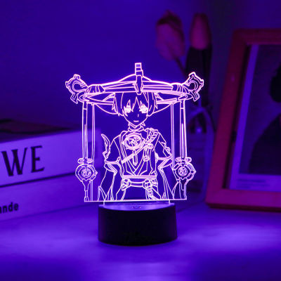 Genshin Impact Scaramouche Balladeer 3D Led Night Lamp For Kid Anime Light Room Decor Base And Acrylic Board Are Sold Separay