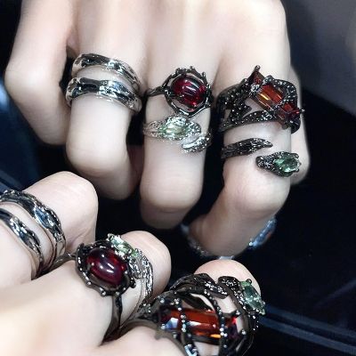 ♦ wannasi694494 Kpop Gothic Irregular Stone Rings for Egirl Punk Jewelry Accessories
