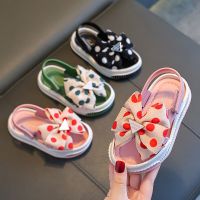 Sweet Dot Bowtie Childrens Summer Sandals Princess PVC Hook Loop Sandals For Girls Soft Non Slip Barefoot Kids Beach Shoes