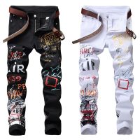 【YD】 Street Fashion Mens Jeans Night Color Designer Printed Men Punk Pants Hip Hop