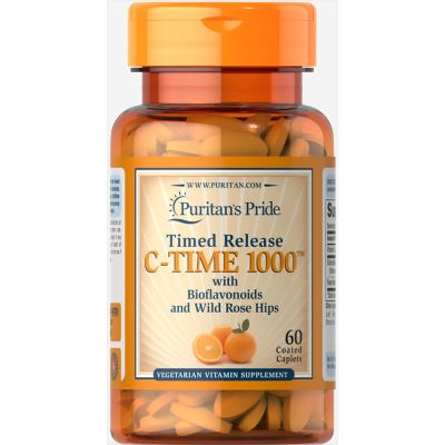Sure ของแท้ นำเข้า Puritan Vitamin C-1000 mg with Rose Hips Timed Release 60 Caplets mqxc