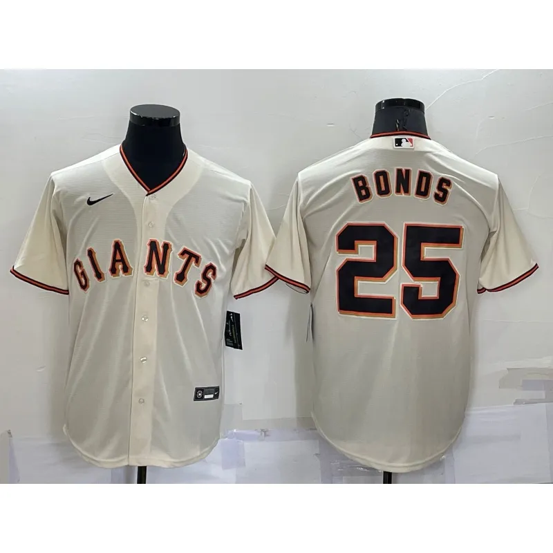 Barry Bonds Number #25 Men's Giants Printed Baseball Jersey White Orange  Black