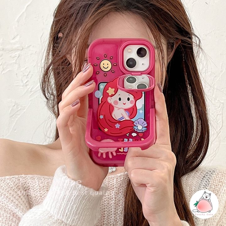 เคสโทรศัพท์มือถือ-tpu-แบบนิ่ม-ลายการ์ตูนนางเงือก-มีขาตั้ง-พับได้-สําหรับ-iphone-14-13-12-pro-max-11-xr-xs-max-x-qc7311709