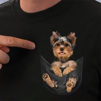 Cotton Pocket T-Shirt Summer Yorkshire Terrier Printed T-shirt Men for Shirts Tops Funny Cotton Black Tees Drop Shipping XS-4XL-5XL-6XL