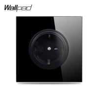 [HOT GELLXKOWOIGHIO 527] Wallpad L6แผงกระจกนิรภัยสีดำ EU Wall Socket ไฟฟ้าเยอรมัน Outlet 16A รอบ Design