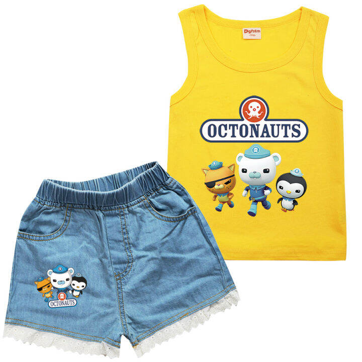 the-octonauts-สาวถังกางเกงขาสั้นผ้ายีนส์ชุดผ้าฝ้ายแขนกุดการ์ตูนเสื้อยืดลูกไม้กางเกง2ชิ้นชุดฤดูร้อนเด็กเสื้อผ้าสูท8776