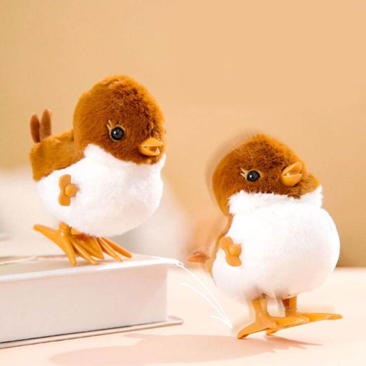 Cubby Cute Sparrows Wind Up Jumping Toy Lifelike Plush Clockwork Spring 