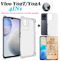 (4 In 1) Vivo Y02T Y02A Y02S Y02 Y11เคสโทรศัพท์2023มุมสี่มุมโปร่งใสกันกระแทกเคสโทรศัพท์ + ฟิล์มเซรามิกหน้าจอ + ฟิล์มเลนส์ + ฟิล์มด้านหลัง