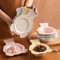 Candy Plate Cute Cartoon Bear Bowl Dessert Cereal Bowl Ceramic Plate Cutlery Salad Tray Flat Soup Bowl Cake Baking Tray