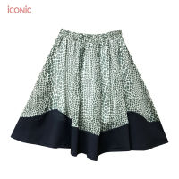 iCONiC GREEN Snack Skirt #0019 กระโปรง พิมพ์ลาย สีเขียว เอวยืด S-XL ยาว50cm. กระโปรงแฟชั่น กระโปรงหรู กระโปรงออกงาน กระโปรงบาน กระโปรงย้วย กระโปรงทำงา