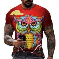 2023 Men Fashion Owl 3D Printing T-shirt Personality Casual Breathable O-Neck Summer Oversized Short Sleeve Animal Streetwear Tops