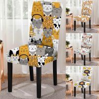 Elastic Dining Chair Cover Animal Cat Dog Print Chair Slipcover Seat Cover Kitchen Stools Protector Cute Home Party Decoration Sofa Covers  Slips