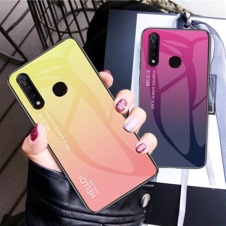 เคสกระจกนิรภัยป้องกันกรอบ-tpu-แบบนุ่มสำหรับ-vivo-z1-pro-เคสโทรศัพท์-vivo-z1-protempered-ยากกันกระแทกแฟชั่นฝาหลัง