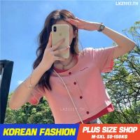 Plus size เสื้อผ้าสาวอวบ เสื้อยืดสาวอวบอ้วน ไซส์ใหญ่ ผู้หญิง เสื้อยืดครอป ทรงหลวม ปลอมสองชิ้น แขนสั้น คอกลม ฤดูร้อน สไตล์เกาหลีแฟชั่น u