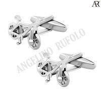 ANGELINO RUFOLO Cufflink(คัฟลิงค์) ดีไซน์ Bike กระดุมข้อมือคัฟลิ้งโรเดียมคุณภาพเยี่ยม ตัวเรือนสีเงิน